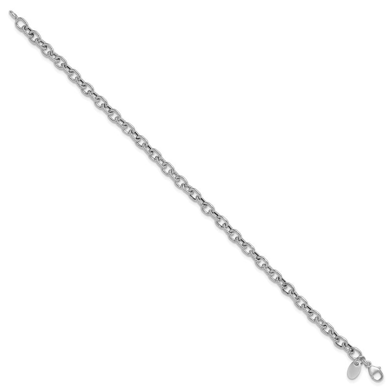 14K White Gold Polished And Textured Link Bracelet