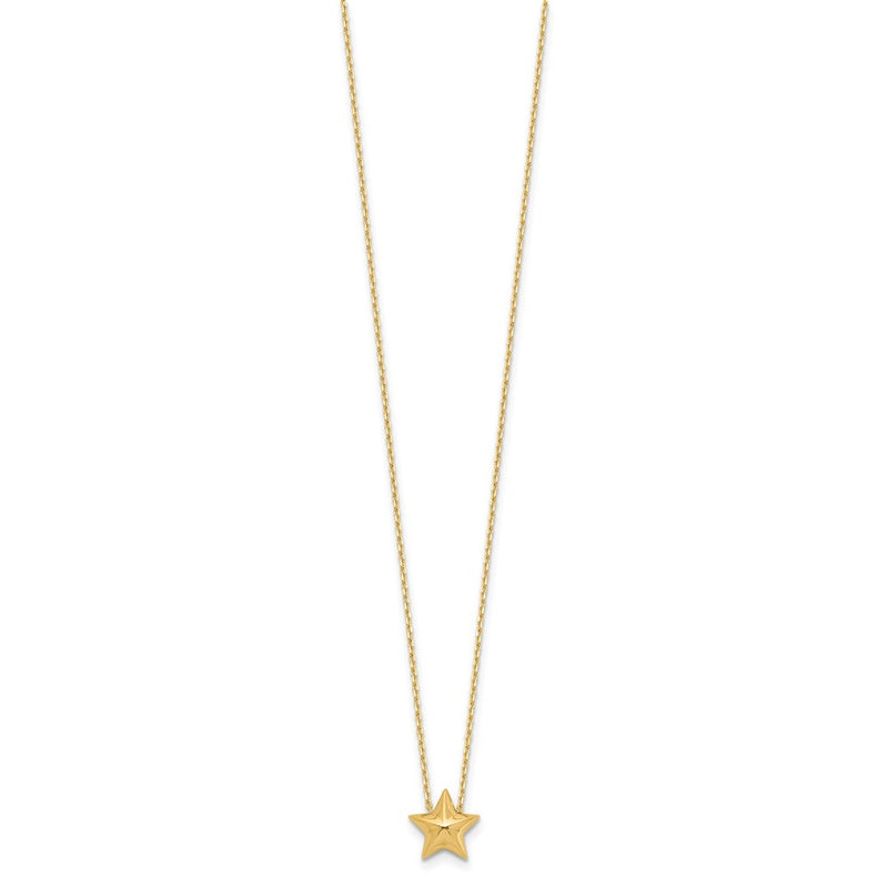 14K Yellow Gold Polished Hollow Star Pendant 1In. Ext. Necklace