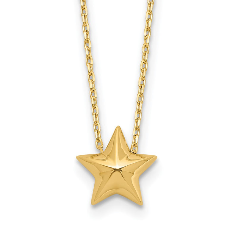 14K Yellow Gold Polished Hollow Star Pendant 1In. Ext. Necklace