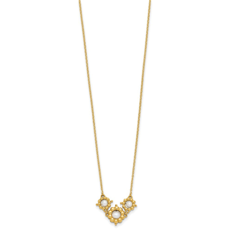 14K Yellow Gold Polished Fwc Pearl Flower 16In 2In Ext. Necklace