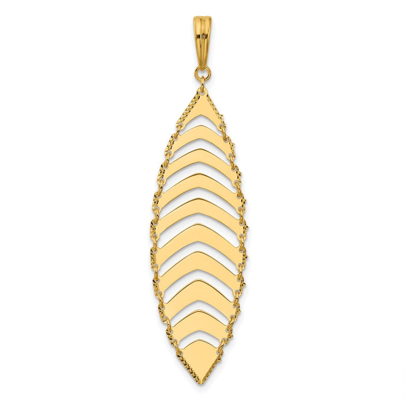 14K Yellow Gold Polished And Dia Cut Fancy Dangle Pendant