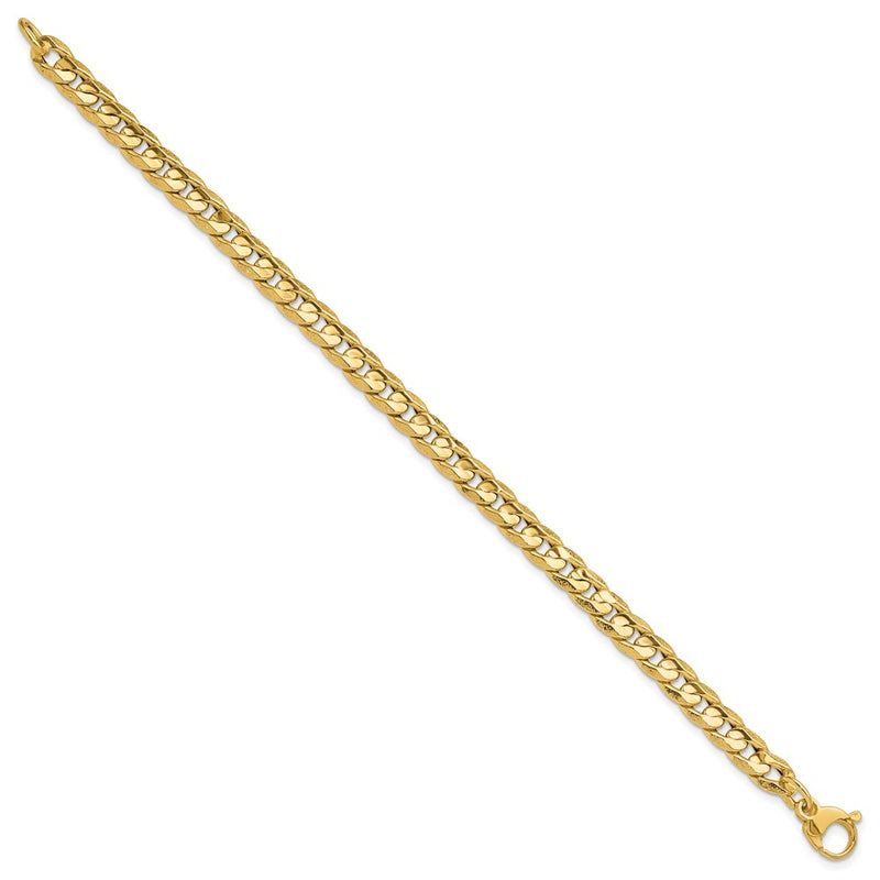 14K Yellow Gold Polished And Textured Fancy Curb Chain Bracelet