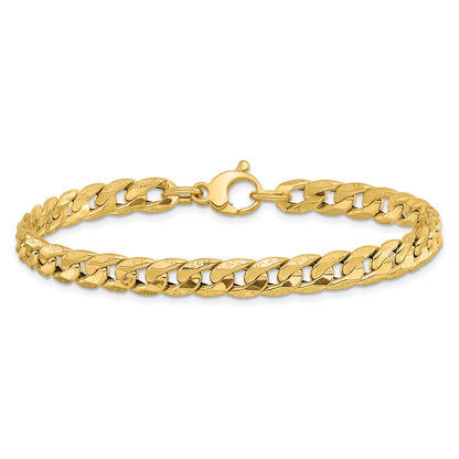 14K Yellow Gold Polished And Textured Fancy Curb Chain Bracelet