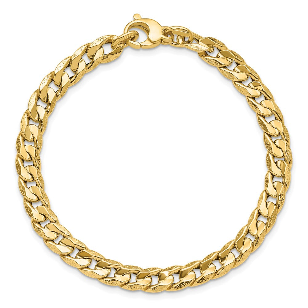 14K Yellow Gold Polished And Textured Fancy Curb Chain Bracelet