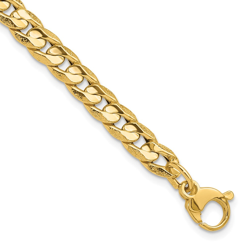 14K Yellow Gold Polished And Textured Fancy Curb Chain Bracelet