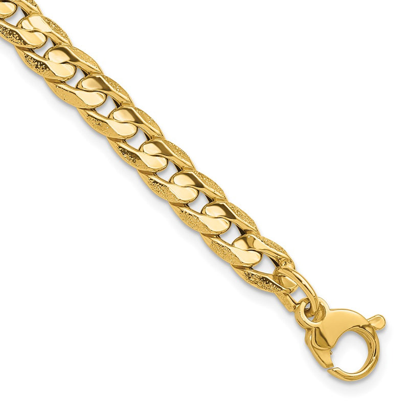 14K Yellow Gold Polished And Textured Fancy Curb Chain Bracelet