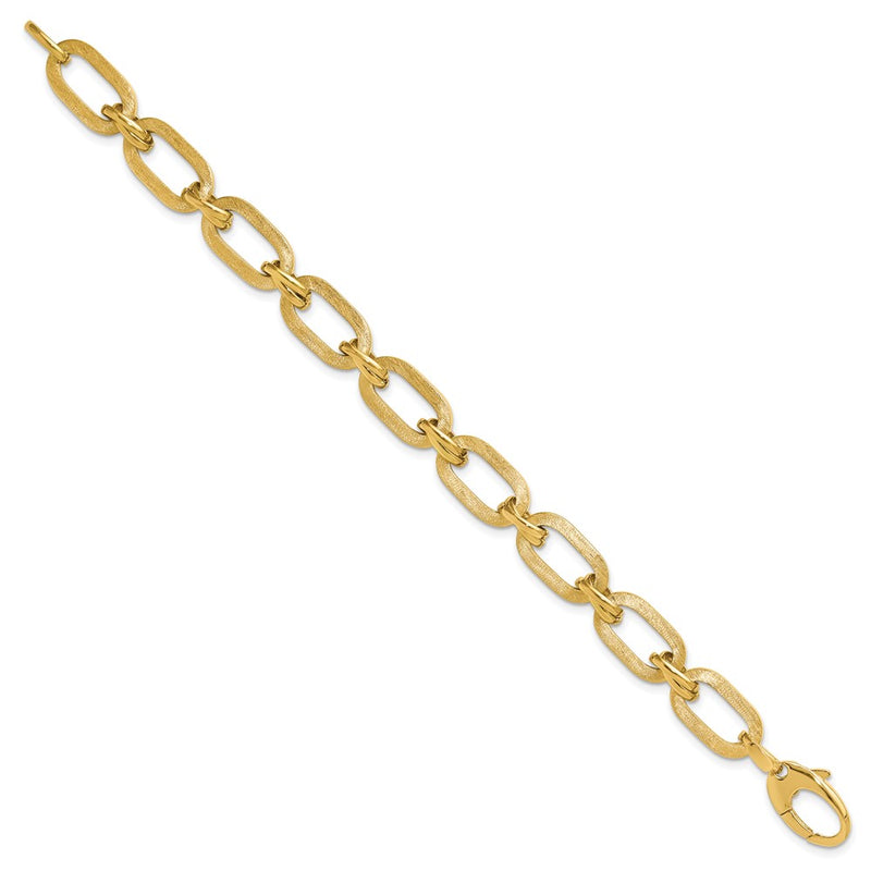 14K Yellow Gold Polished And Satin Fancy Link Chain Bracelet