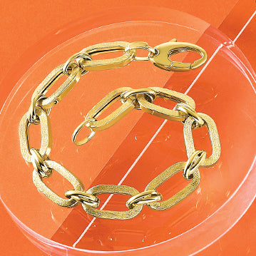 14K Yellow Gold Polished And Satin Fancy Link Bracelet