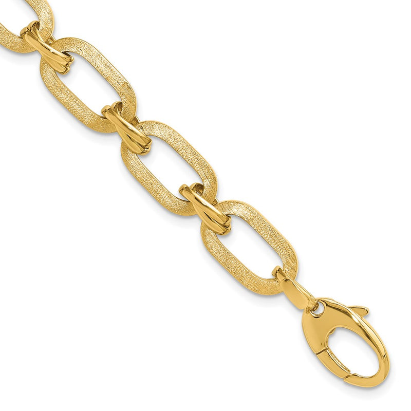14K Yellow Gold Polished And Satin Fancy Link Chain Bracelet