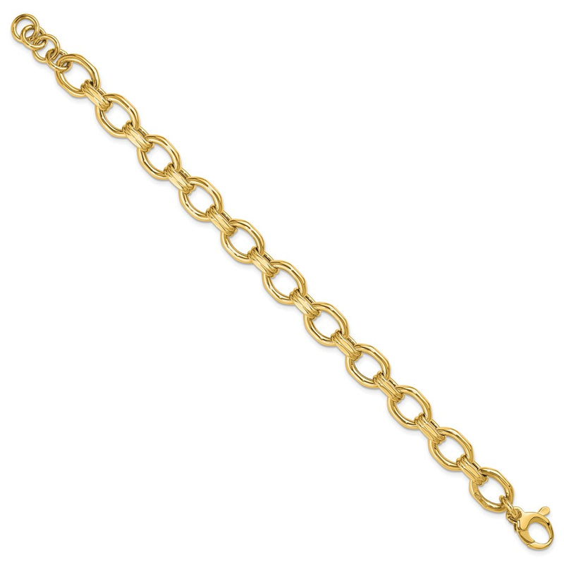 14K Yellow Gold Polished Fancy Link Ext. Chain Bracelet