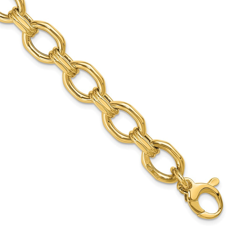 14K Yellow Gold Polished Fancy Link Ext. Chain Bracelet