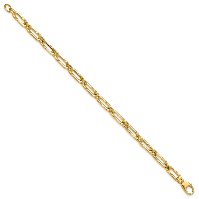 14K Yellow Gold Polished Fancy Oval Paperclip Link Chain Bracelet