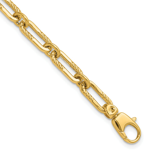 14K Yellow Gold Polished Fancy Oval Paperclip Link Bracelet