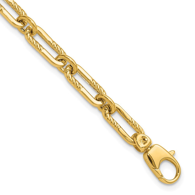 14K Yellow Gold Polished Fancy Oval Paperclip Link Chain Bracelet