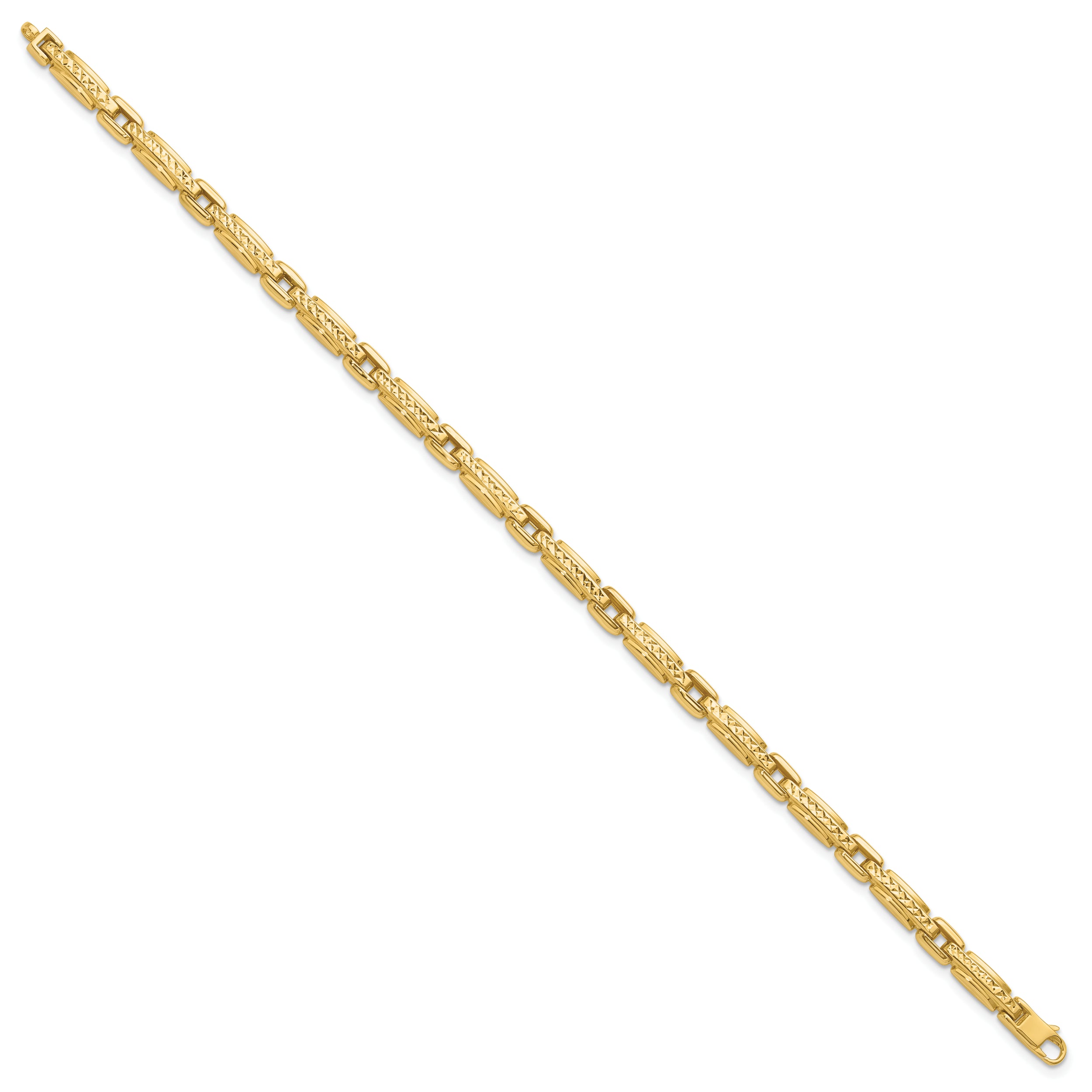 14K Yellow Gold Polished Diamond Cut Fancy Link Reversible Bracelet