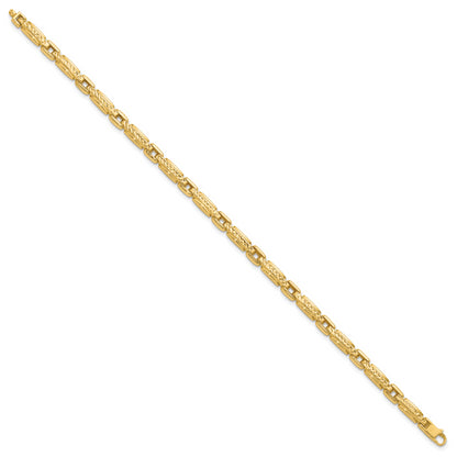 14K Yellow Gold Polished Diamond Cut Fancy Link Reversible Bracelet
