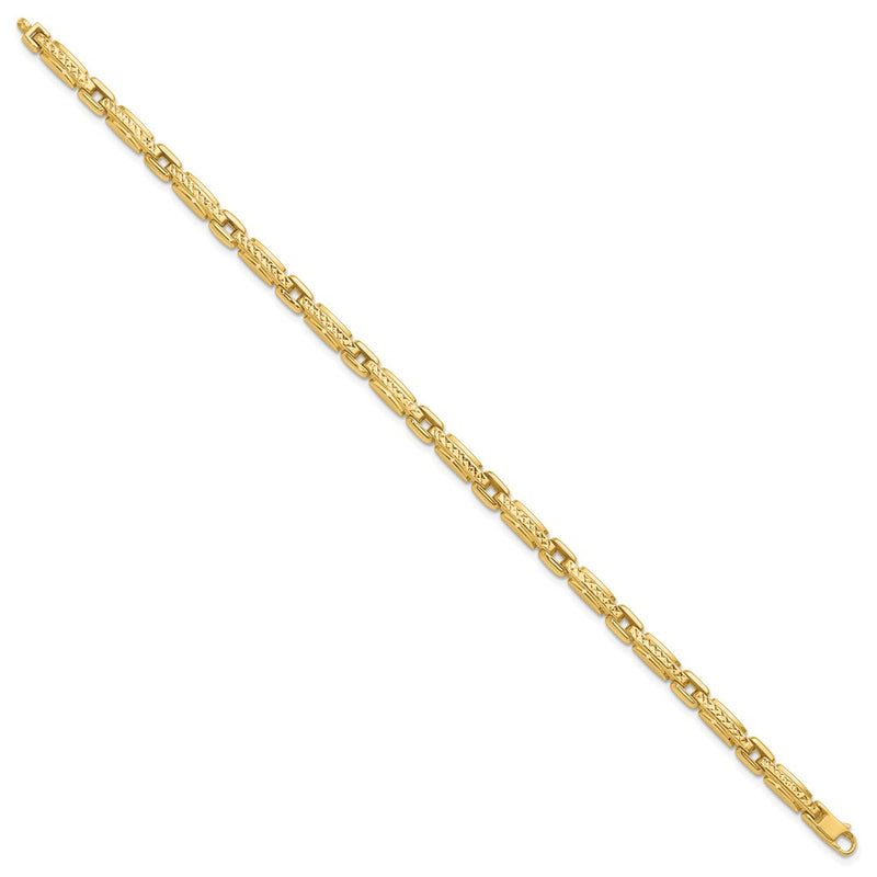 14K Yellow Gold Polished Diamond Cut Fancy Link Reversible Bracelet