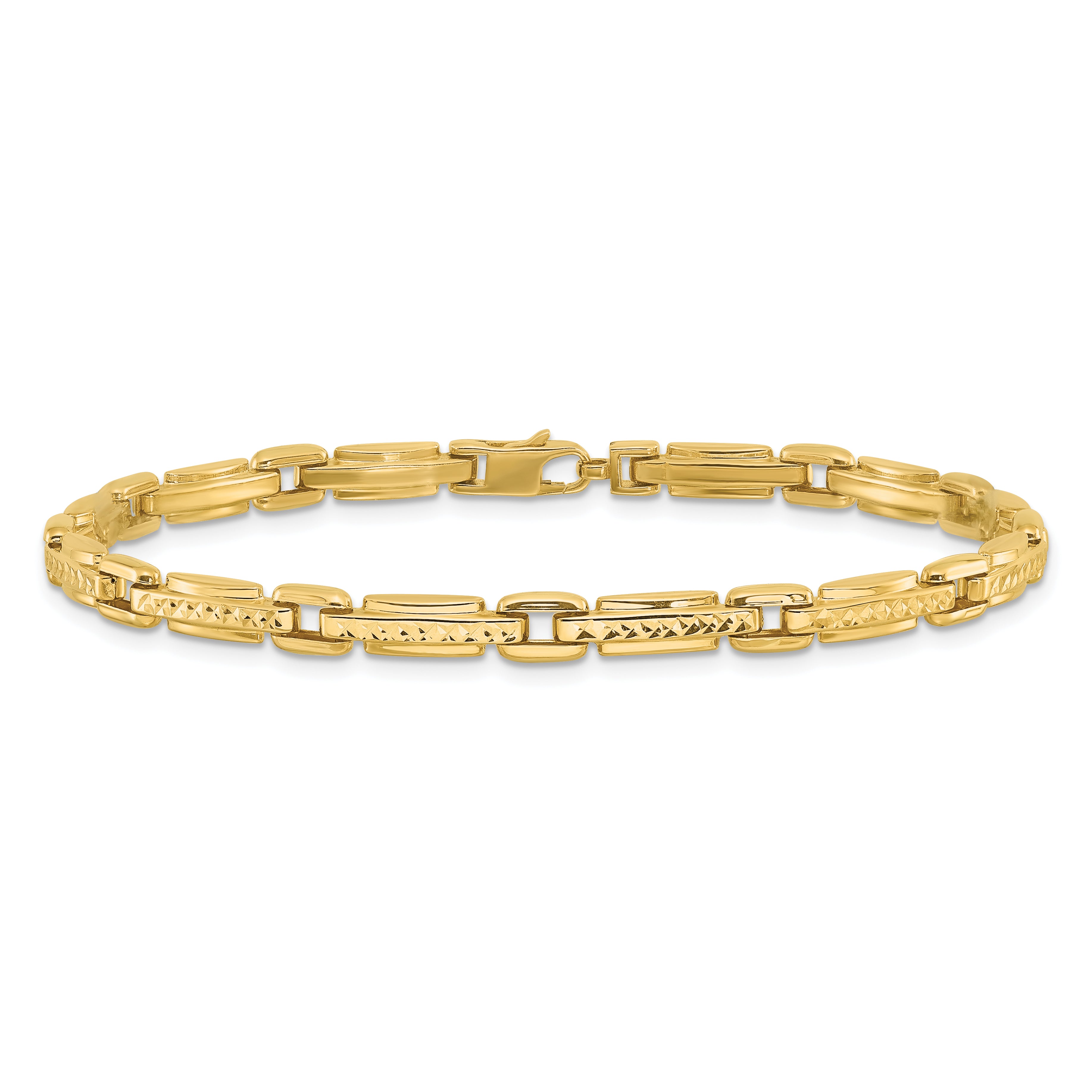 14K Yellow Gold Polished Diamond Cut Fancy Link Reversible Bracelet