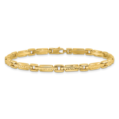 14K Yellow Gold Polished Diamond Cut Fancy Link Reversible Bracelet