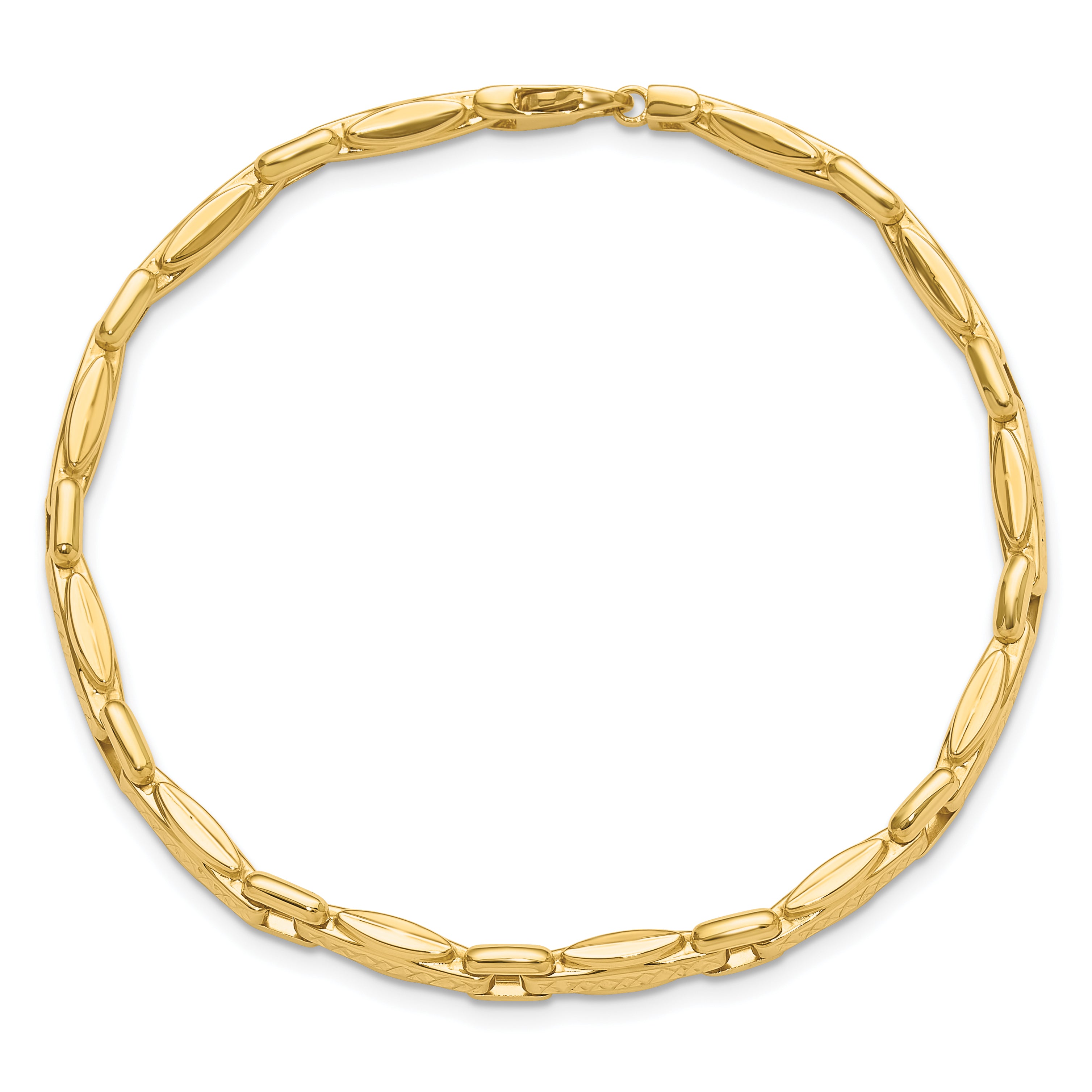 14K Yellow Gold Polished Diamond Cut Fancy Link Reversible Bracelet