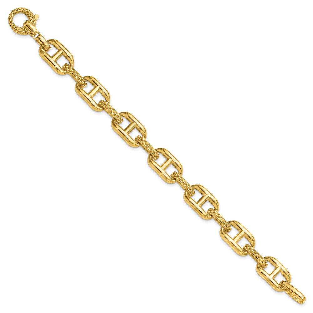 14K Yellow Gold Polished And Textured Fancy Link Chain Bracelet
