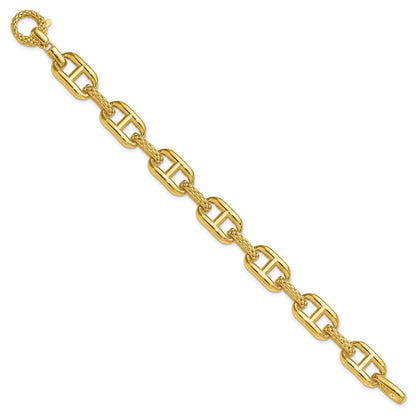 14K Yellow Gold Polished And Textured Fancy Link Chain Bracelet