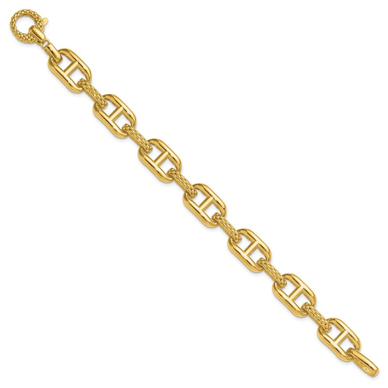 14K Yellow Gold Polished And Textured Fancy Link Chain Bracelet