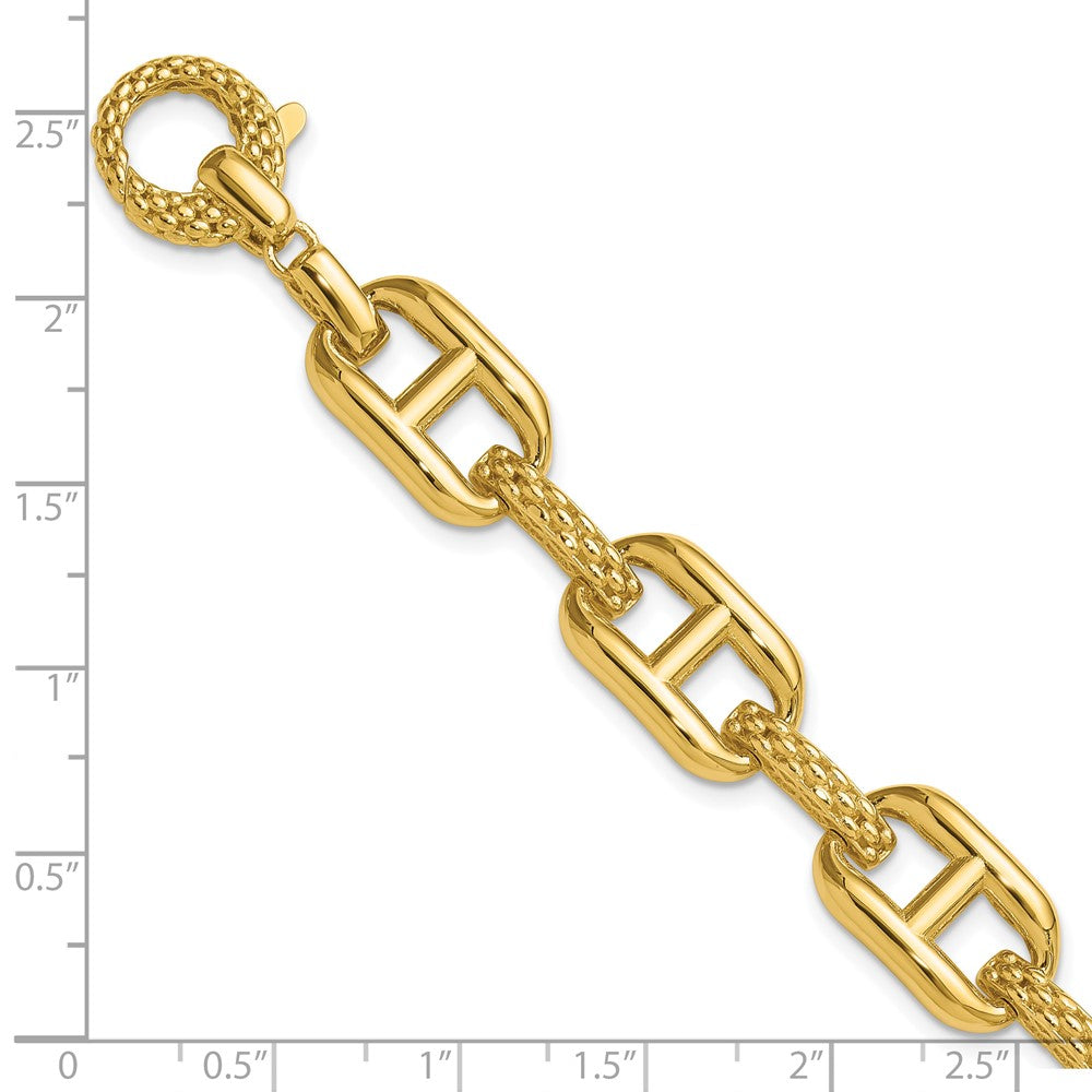 14K Yellow Gold Polished And Textured Fancy Link Chain Bracelet