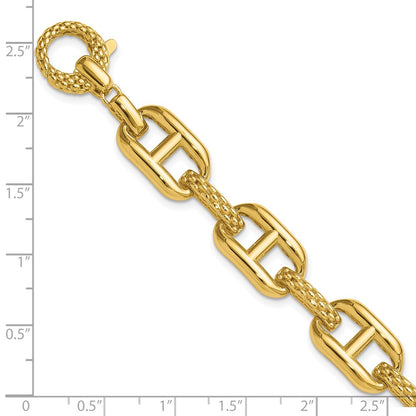 14K Yellow Gold Polished And Textured Fancy Link Chain Bracelet