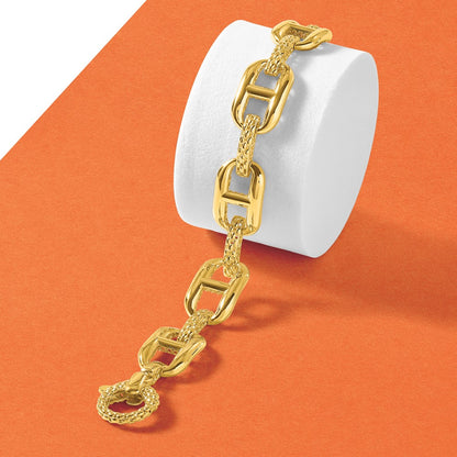 14K Yellow Gold Polished And Textured Fancy Link Chain Bracelet