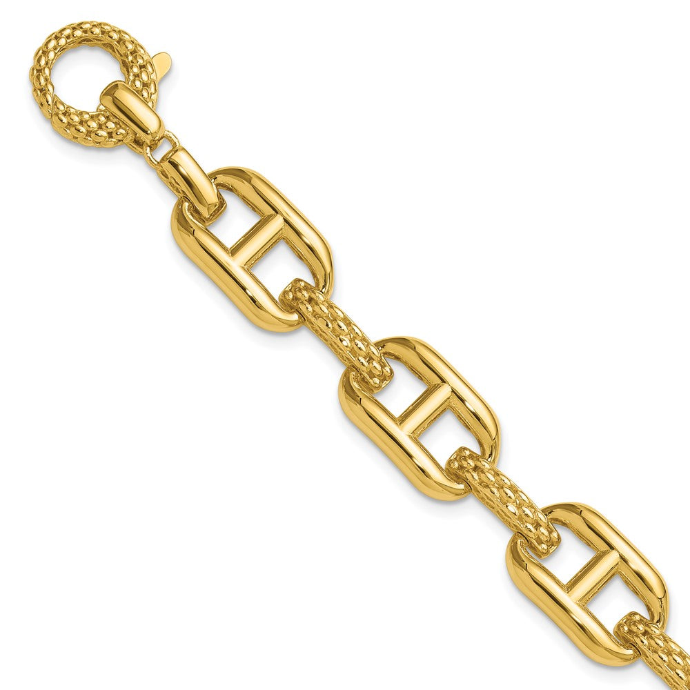 14K Yellow Gold Polished And Textured Fancy Link Chain Bracelet