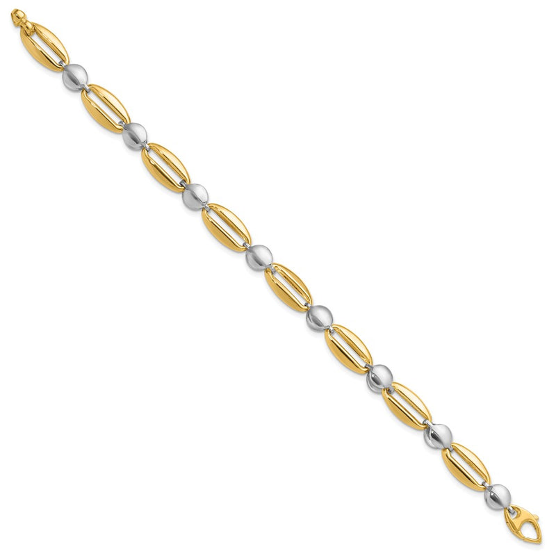 14K Two Tone Polished Fancy Circle Link Chain Bracelet