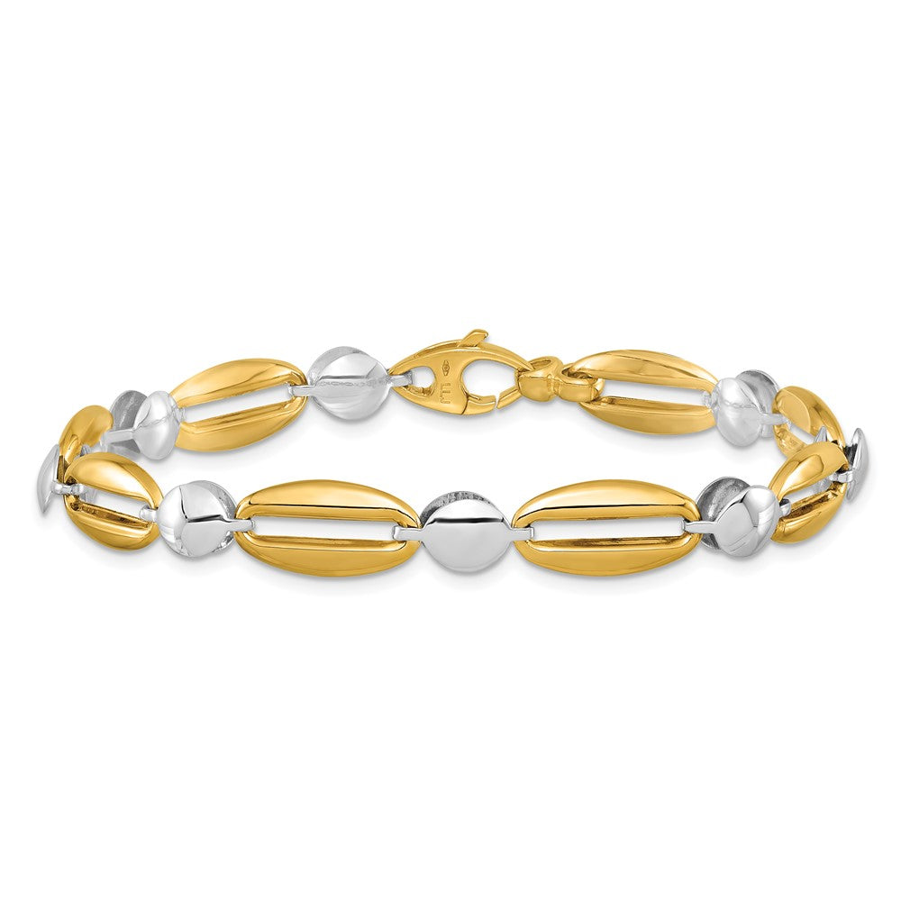 14K Two Tone Polished Fancy Circle Link Chain Bracelet