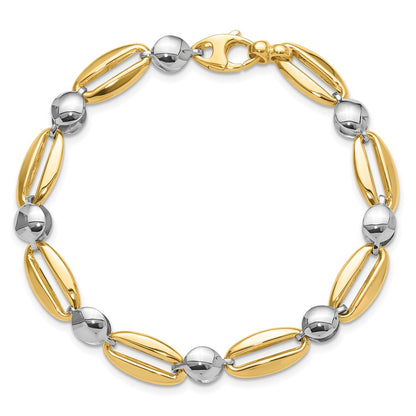 14K Two Tone Polished Fancy Circle Link Chain Bracelet