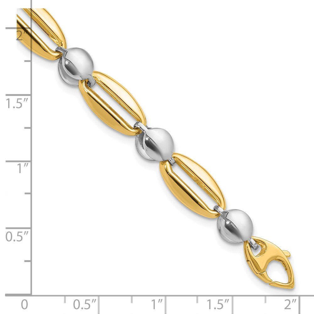 14K Two Tone Polished Fancy Circle Link Chain Bracelet
