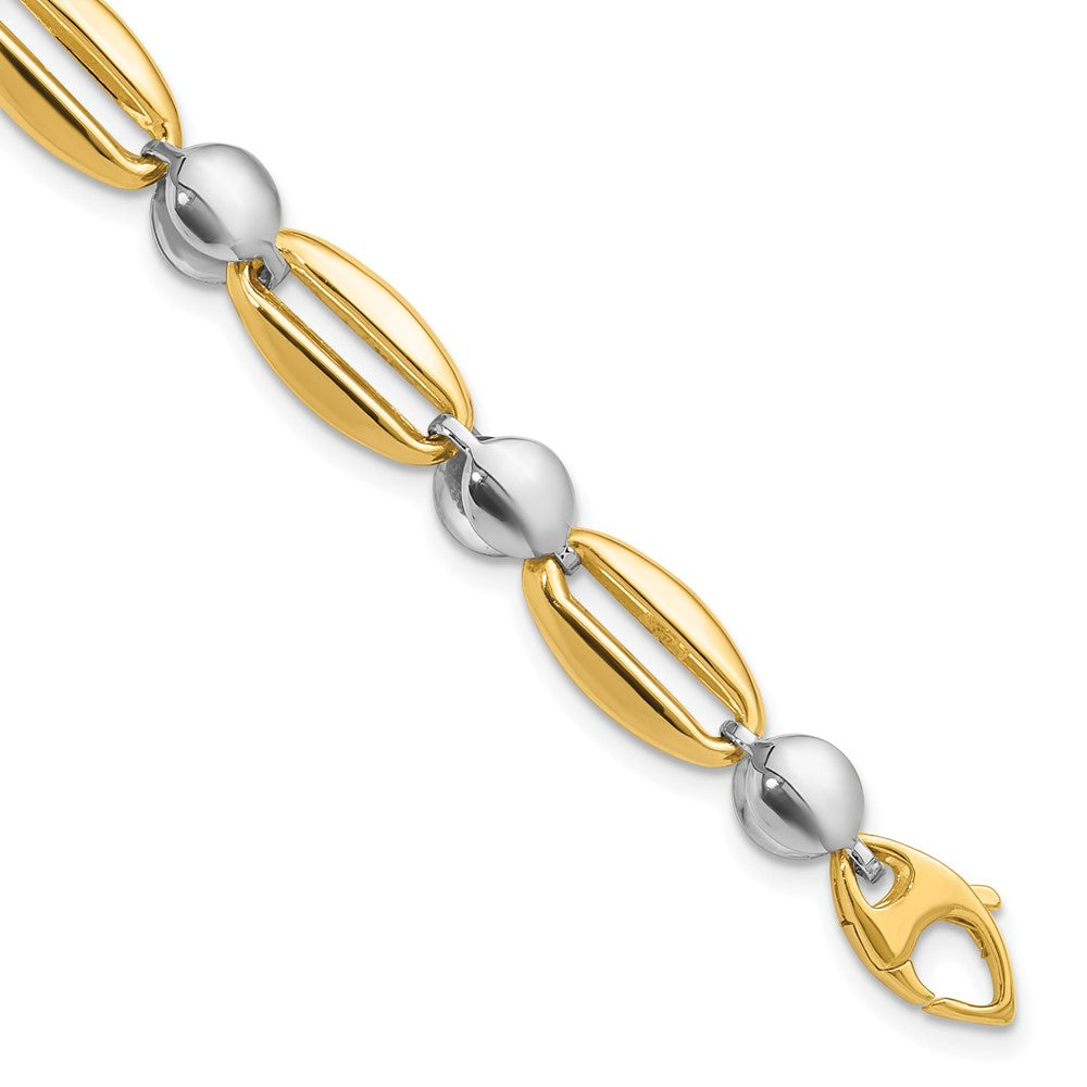 14K Two Tone Polished Fancy Circle Link Chain Bracelet