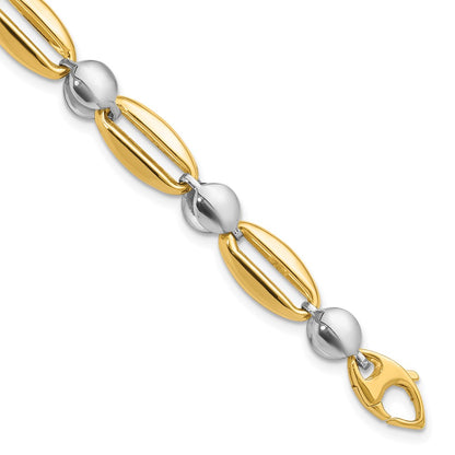 14K Two Tone Polished Fancy Circle Link Chain Bracelet