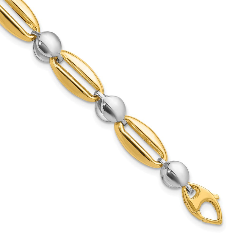 14K Two Tone Polished Fancy Circle Link Chain Bracelet