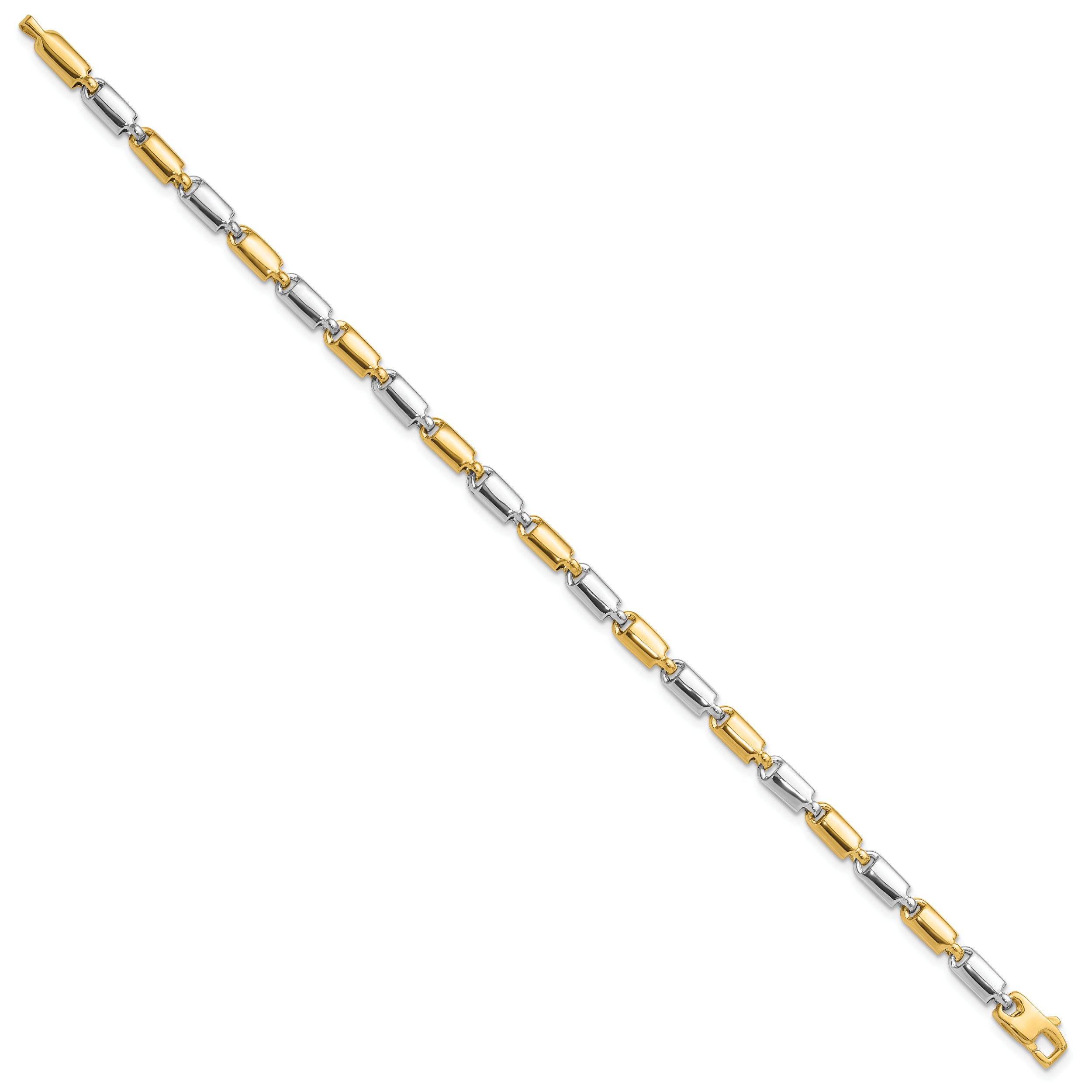 14K Two Tone Polished Fancy Rectangular Link Bracelet