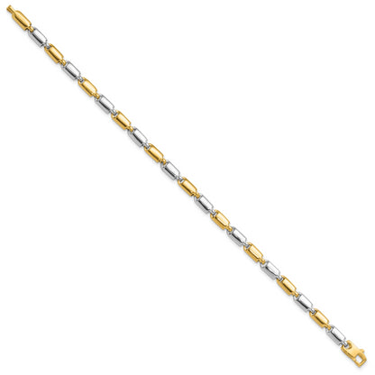 14K Two Tone Polished Fancy Rectangular Link Bracelet