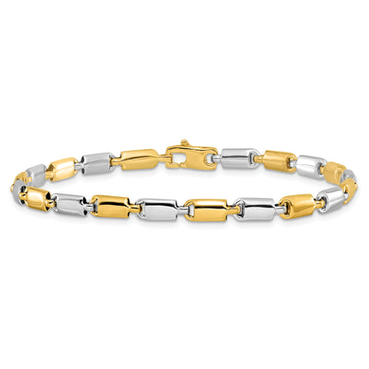 14K Two Tone Polished Fancy Rectangular Link Bracelet
