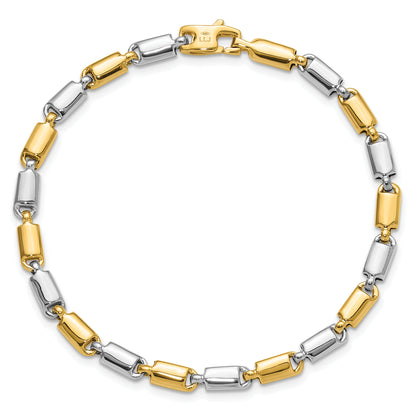 14K Two Tone Polished Fancy Rectangular Link Bracelet