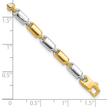 14K Two Tone Polished Fancy Rectangular Link Bracelet