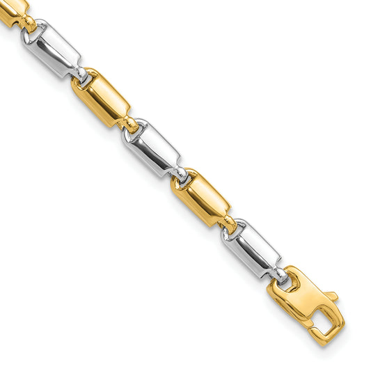 14K Two Tone Polished Fancy Rectangular Link Bracelet
