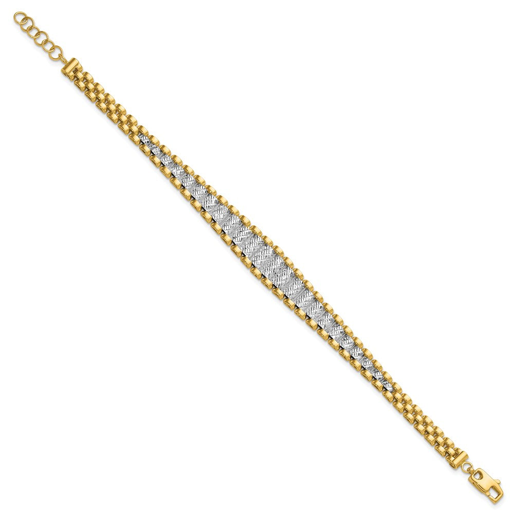 14K Two Tone Polished / Diamond Cut W/.5In Ext. Bracelet