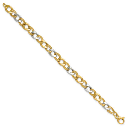 14K Two Tone Polished And Textured Fancy Link Bracelet
