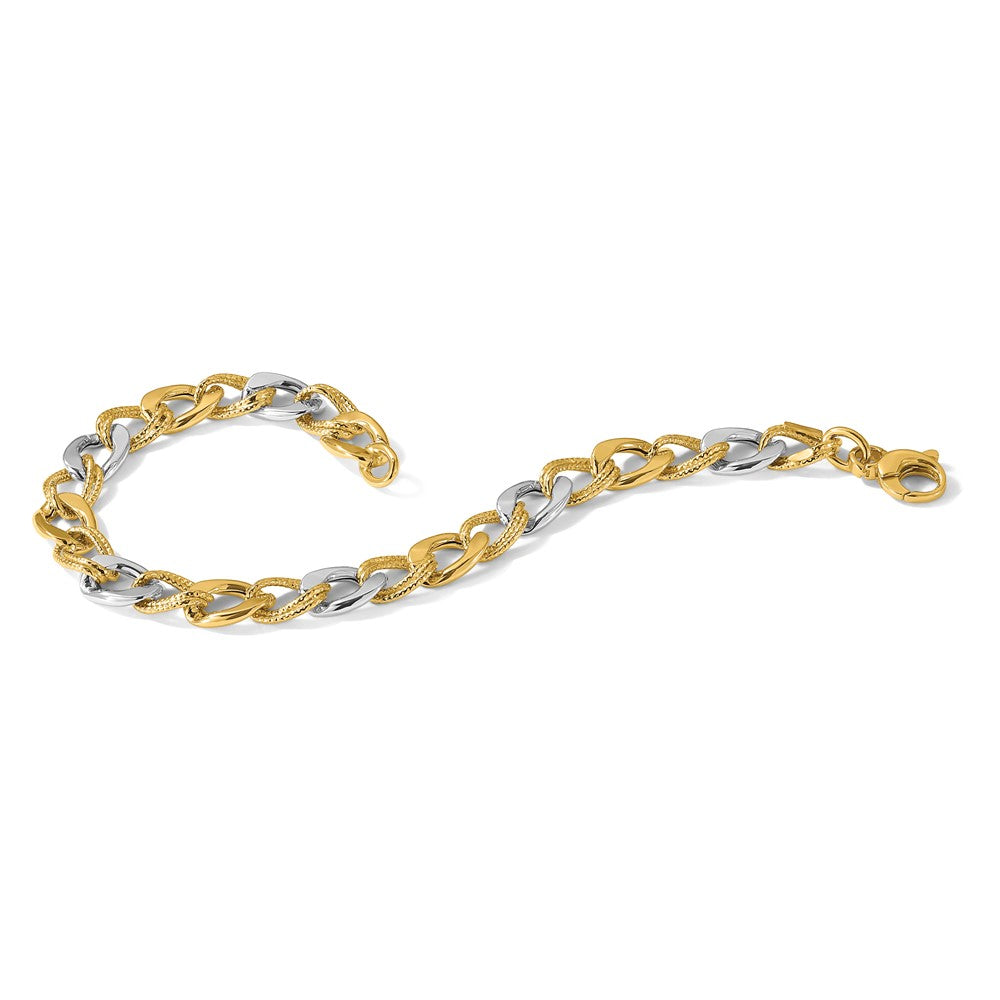 14k-two-tone-polished-and-textured-fancy-link-bracelet-lf1892-7-25