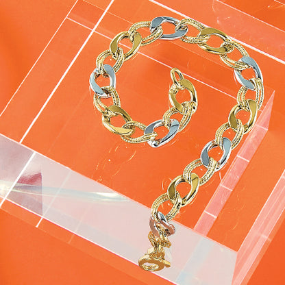 14K Two Tone Polished And Textured Fancy Link Bracelet