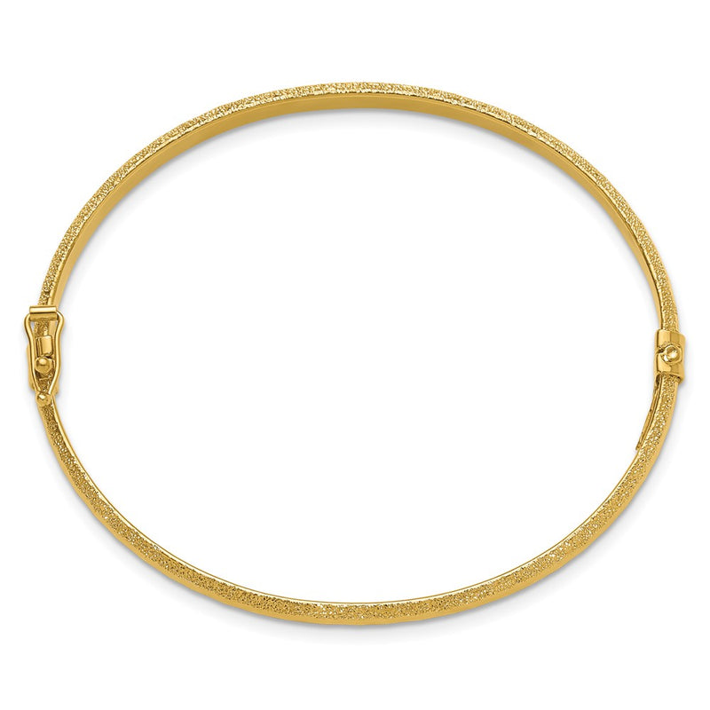 14K Yellow Gold Polished/Textured And Diamond Cut Hinged Bangle