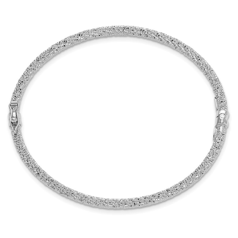 14K Yellow & Rhodium Rh Plat Polish/Texture/Dia Cut Twist Hinged Bangle